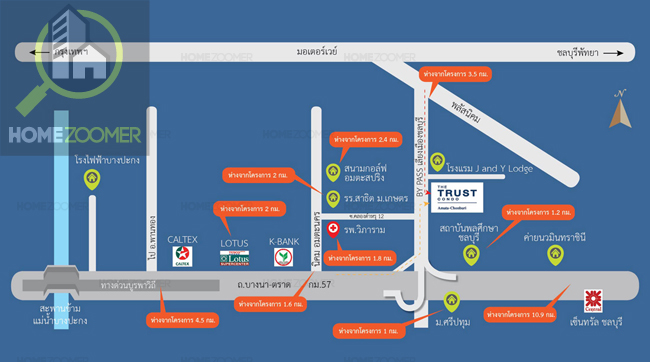 แผนที่โครงการ The Trust Condo Amata – Chonburi (เดอะ ทรัสต์ คอนโด อมตะ – ชลบุรี)