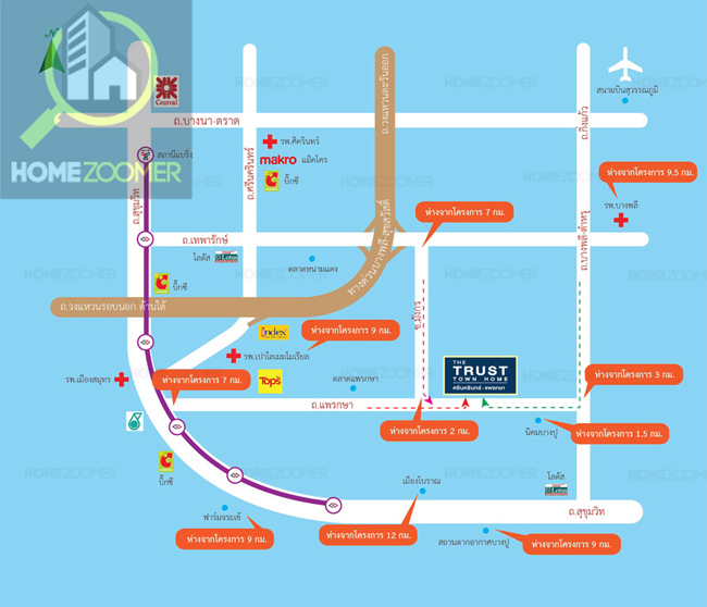 แผนที่ The Trust Townhome ศรีนครินทร์